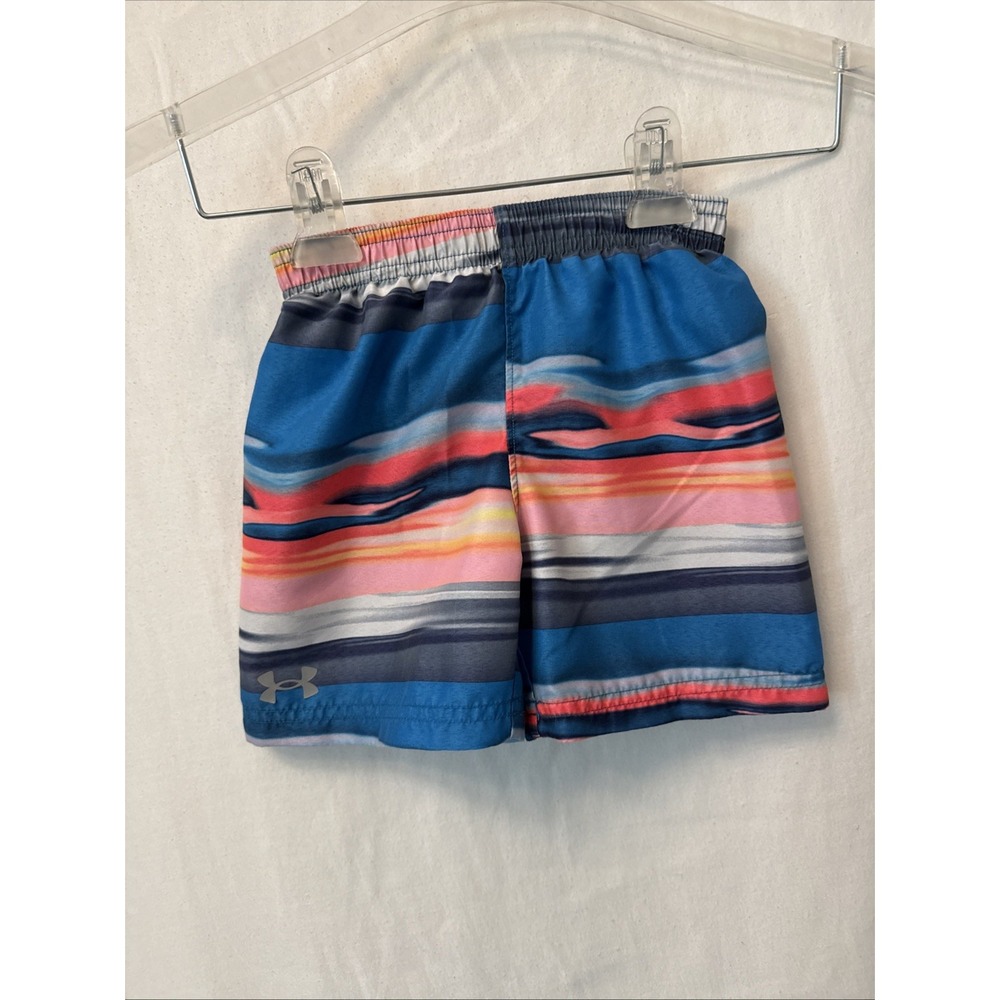 Under Armour Boys 2T Swim Trunks Blue Pink Striped Board Shorts Beach Summer